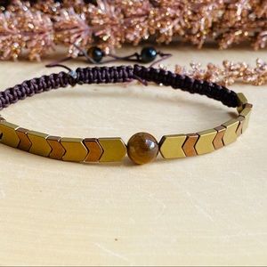 Tiger Eye Gold Hematite String Macrame Bracelet